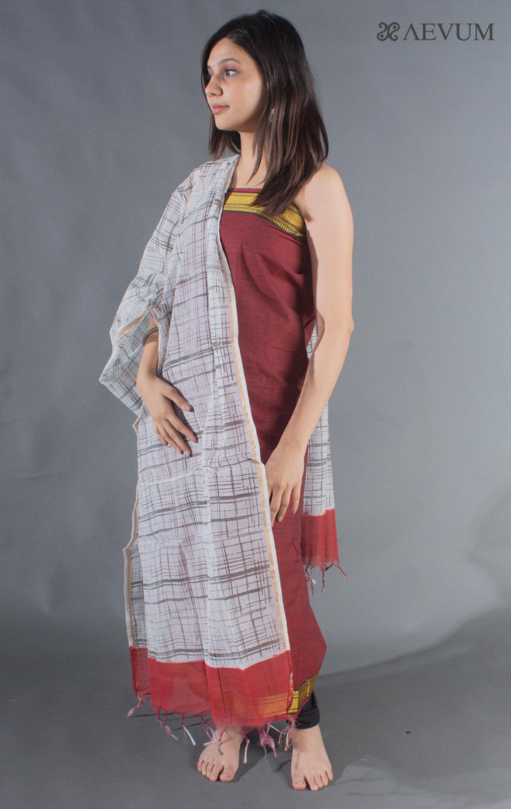 Unstitched Mangalgiri South Cotton Dress Material with Block Printed Dupatta - 8739 - AEVUM