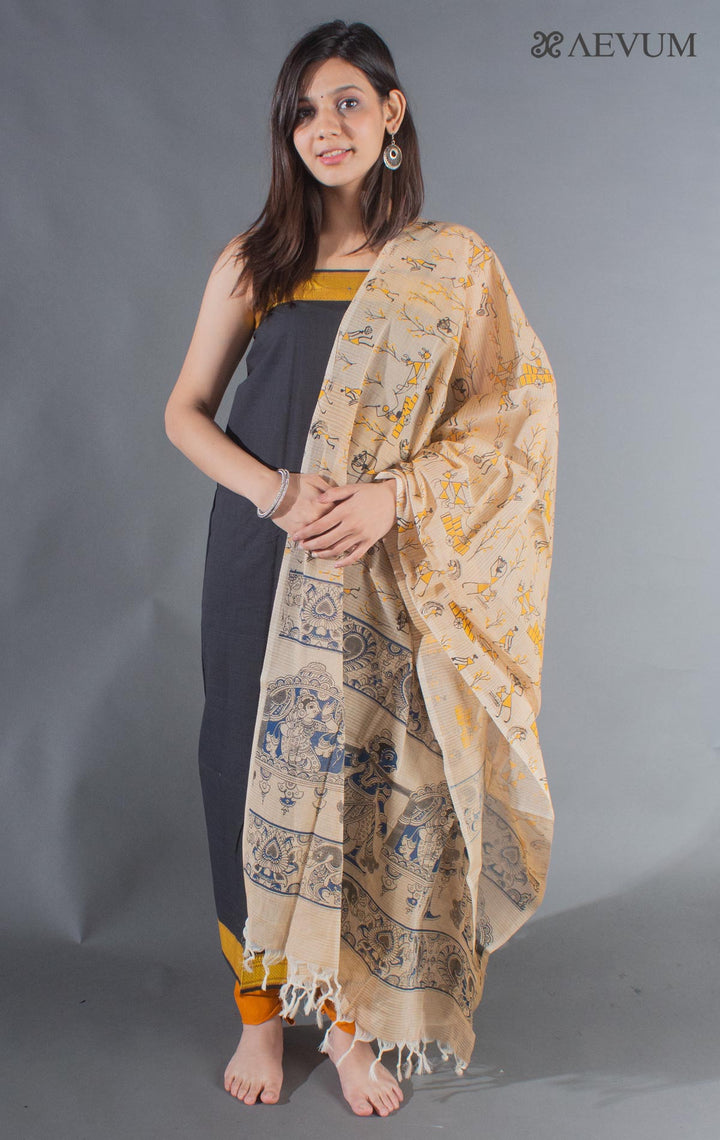 Unstitched Mangalgiri South Cotton Dress Material with Block Printed Dupatta - 8742 - AEVUM