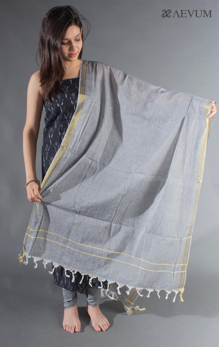 Unstitched Handloom Cotton Ikkat Dress Material with Dupatta - 8744 - AEVUM