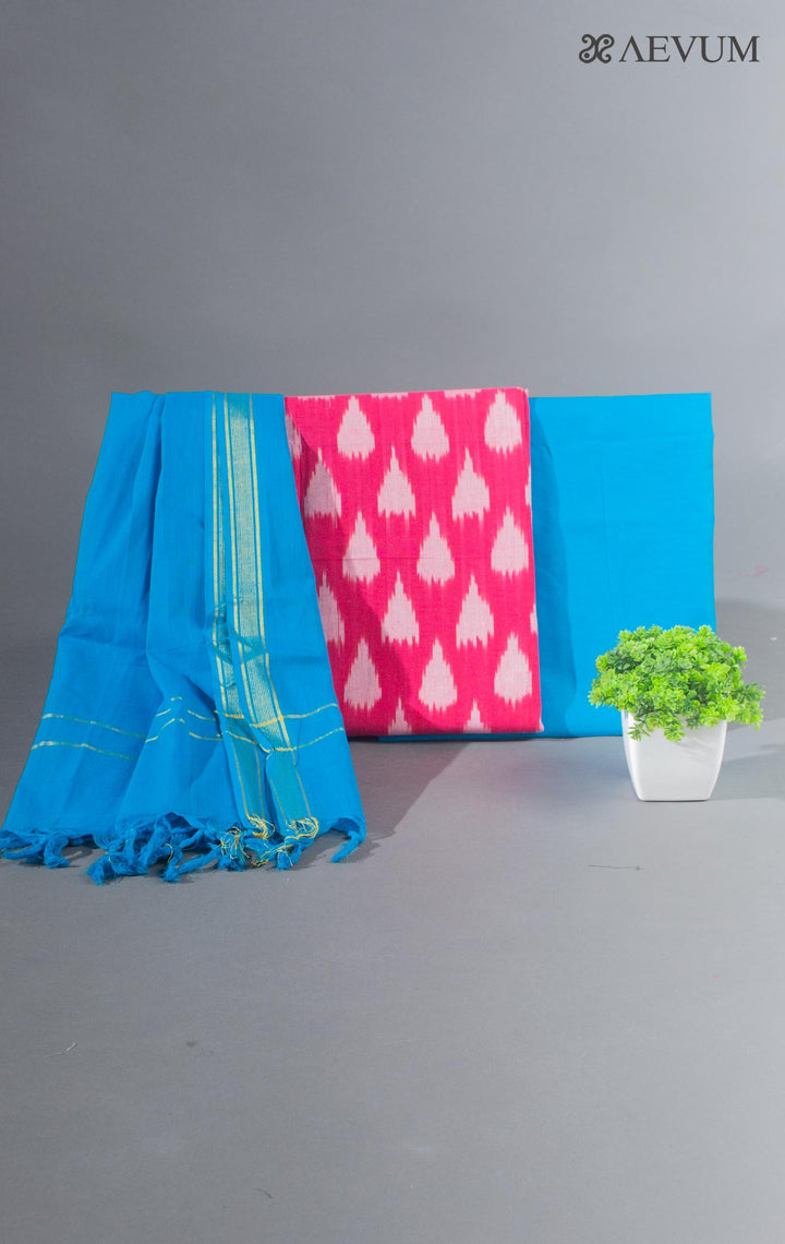 Unstitched Handloom Cotton Ikkat Dress Material with Dupatta - 8745 - AEVUM