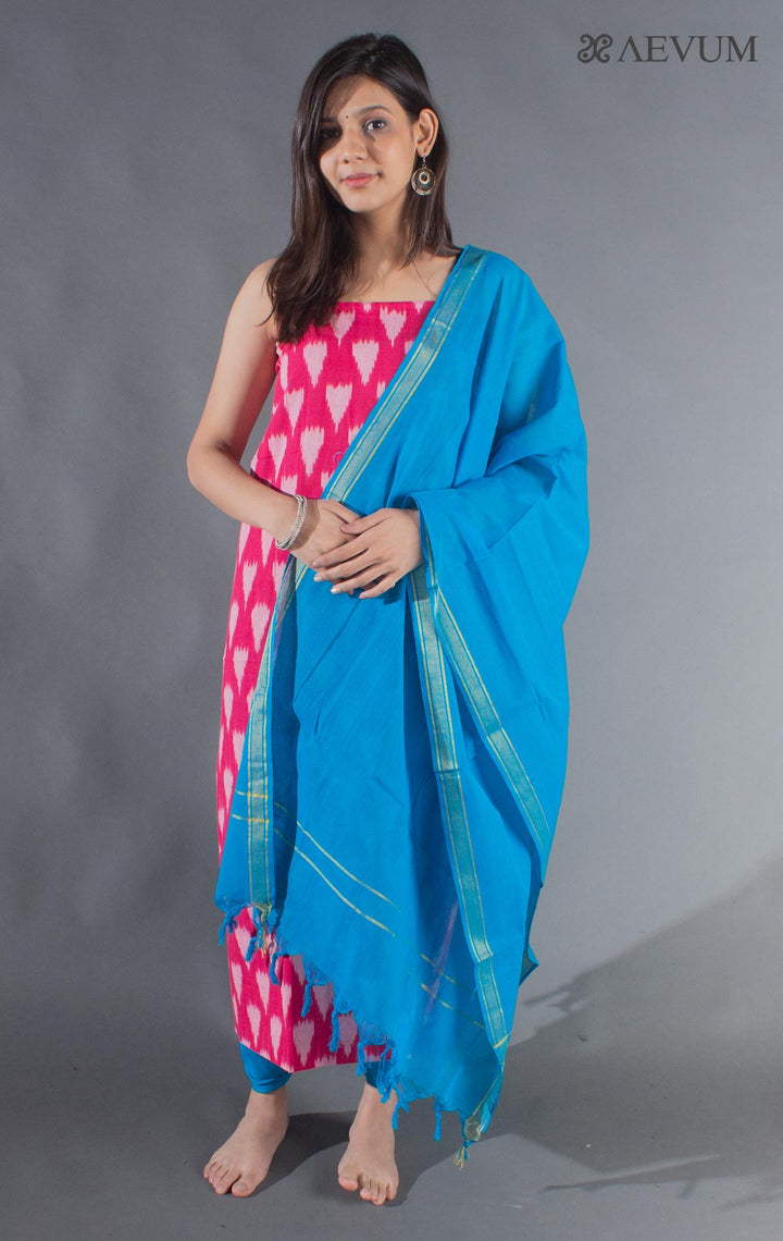 Unstitched Handloom Cotton Ikkat Dress Material with Dupatta - 8745 - AEVUM