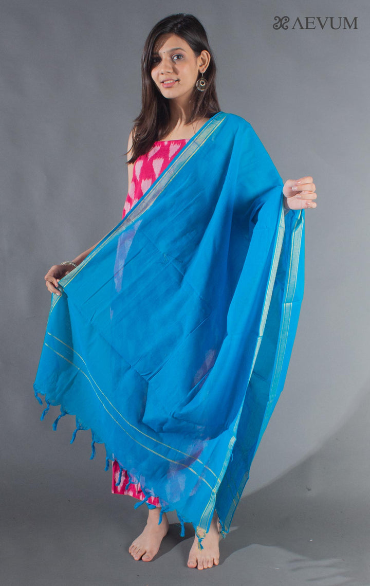 Unstitched Handloom Cotton Ikkat Dress Material with Dupatta - 8745 - AEVUM