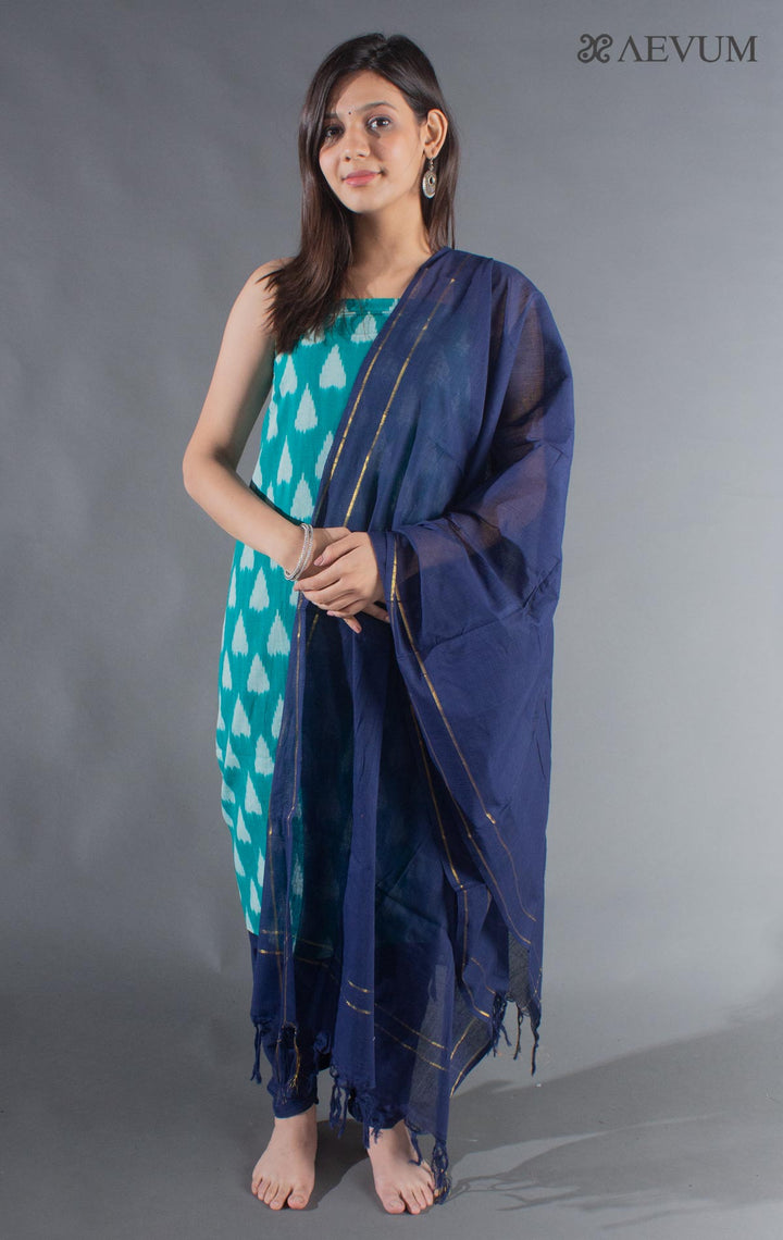 Unstitched Handloom Cotton Ikkat Dress Material with Dupatta - 8746 - AEVUM