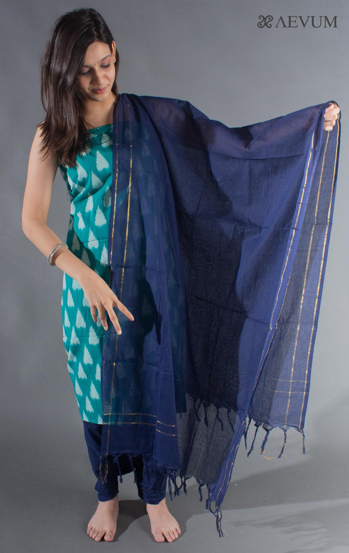 Unstitched Handloom Cotton Ikkat Dress Material with Dupatta - 8746 - AEVUM