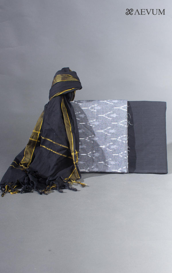Unstitched Handloom Cotton Ikkat Dress Material with Dupatta - 8748 - AEVUM
