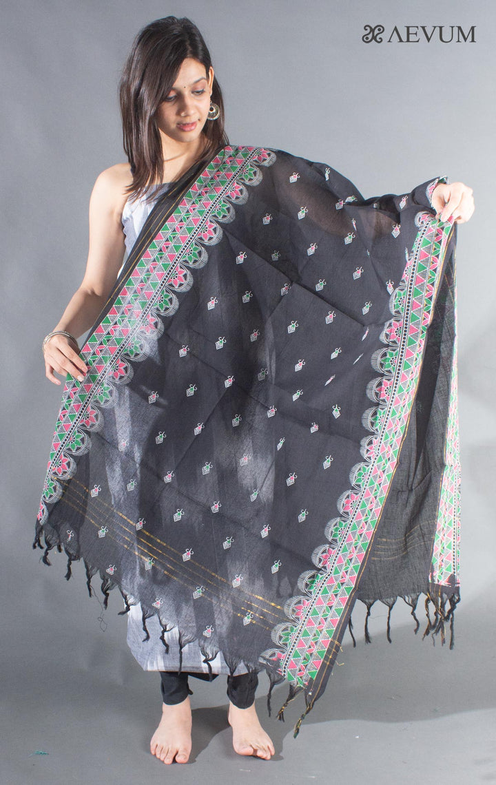 Unstitched Handloom Cotton Ikkat Dress Material with Block Print Dupatta - 8749 - AEVUM