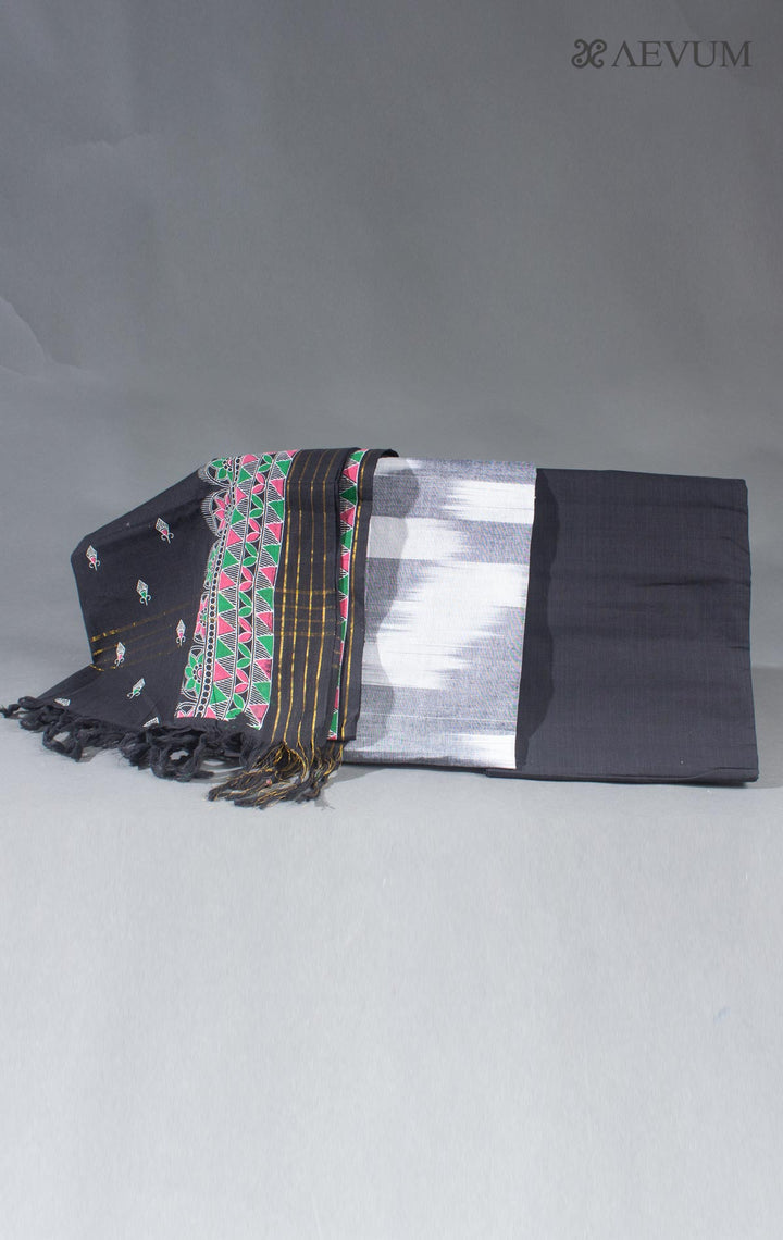 Unstitched Handloom Cotton Ikkat Dress Material with Block Print Dupatta - 8749 - AEVUM