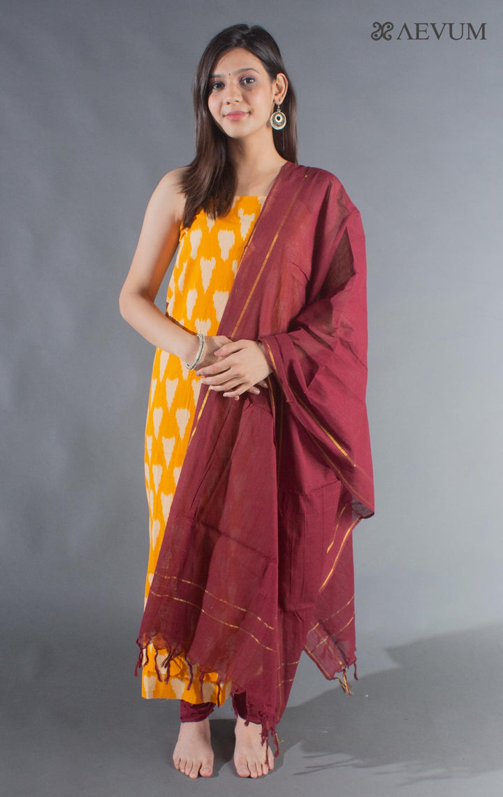 Unstitched Handloom Cotton Ikkat Dress Material with Dupatta - 8752 - AEVUM