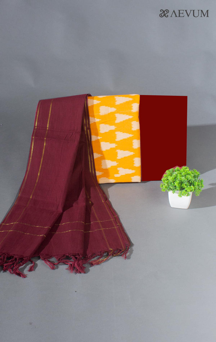 Unstitched Handloom Cotton Ikkat Dress Material with Dupatta - 8752 - AEVUM