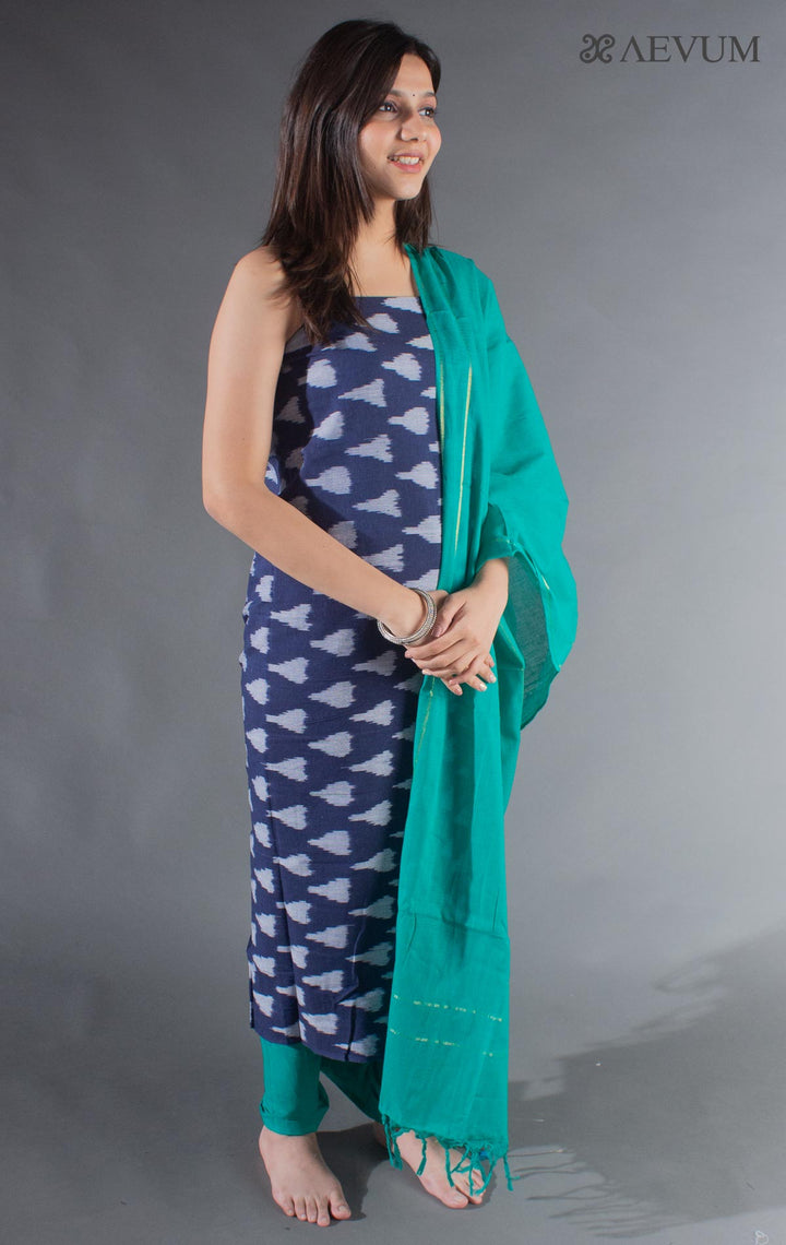 Unstitched Handloom Cotton Ikkat Dress Material with Dupatta - 8753 - AEVUM