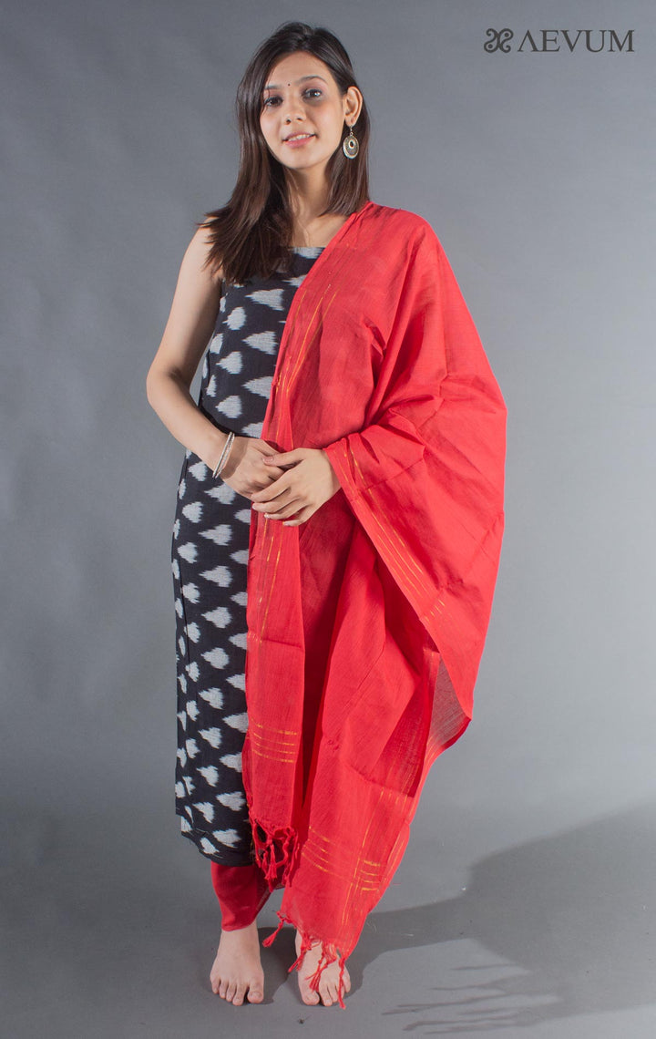 Unstitched Handloom Cotton Ikkat Dress Material with Dupatta - 8754 - AEVUM