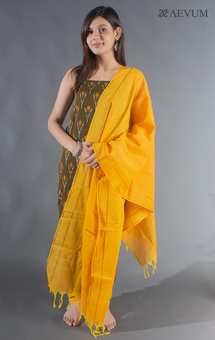 Unstitched Handloom Cotton Ikkat Dress Material with Dupatta - 8755 - AEVUM