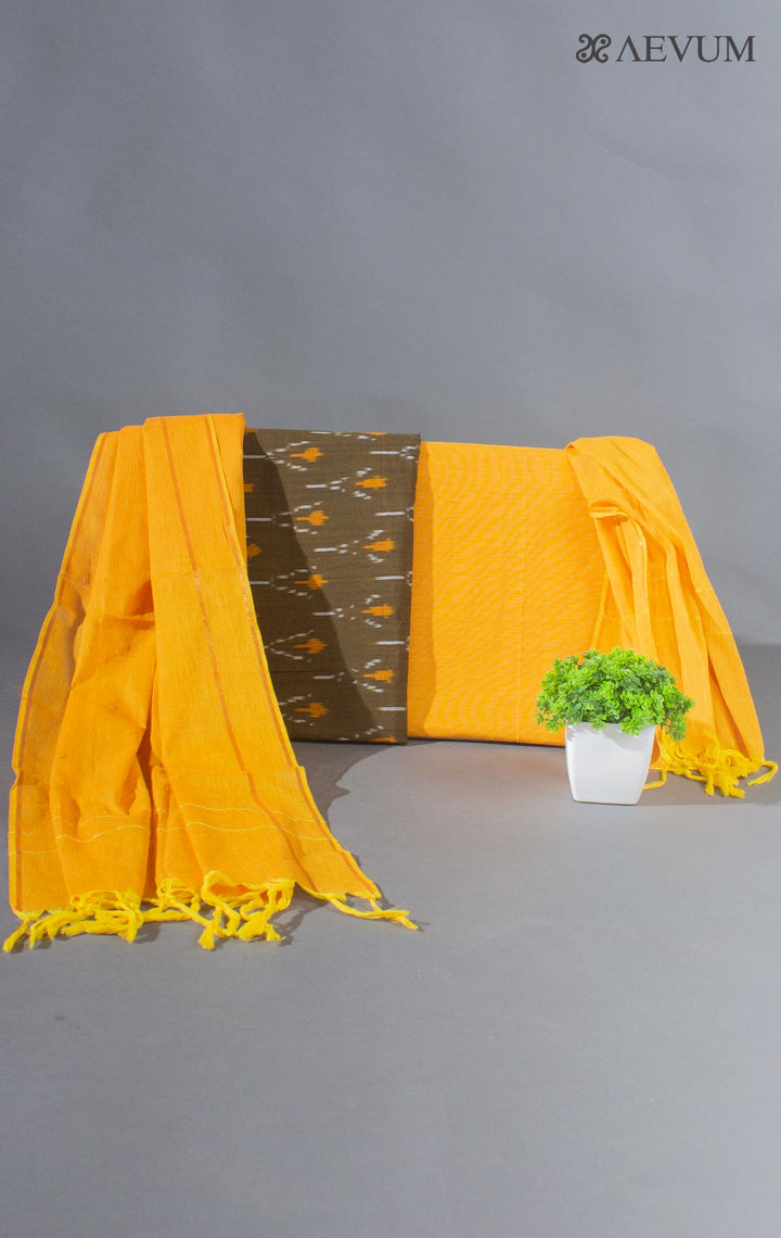 Unstitched Handloom Cotton Ikkat Dress Material with Dupatta - 8755 - AEVUM