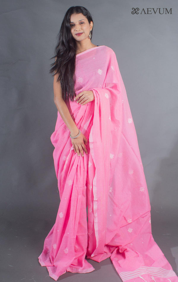Pure Handloom Pink Cotton Jamdani Saree - 8932 - AEVUM
