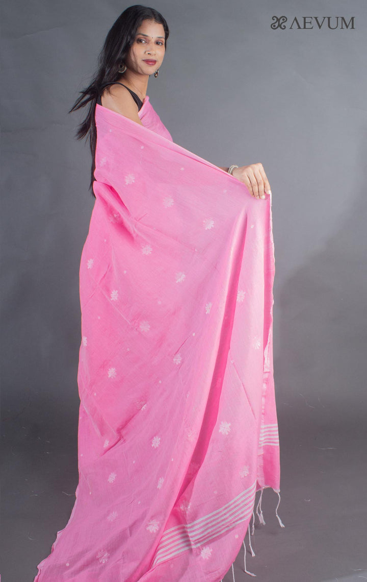 Pure Handloom Pink Cotton Jamdani Saree - 8932 Saree AEVUM   