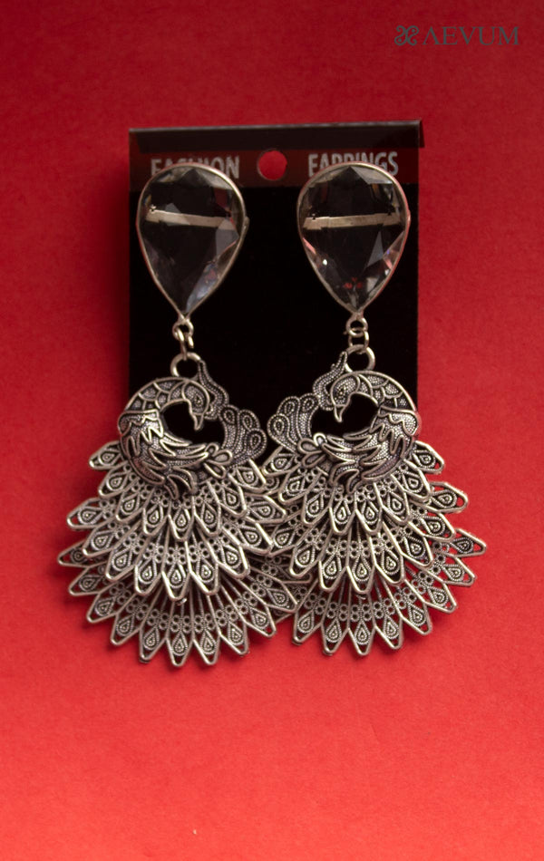 Silver Coloured Oxidised Danglers Ear Rings - 0897 - AEVUM
