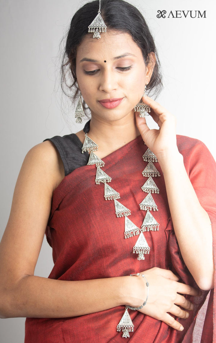 Oxidised Long Necklace Set with Maangtikka Kada/Bracelet - 0903 Jewellery Ozanoo   