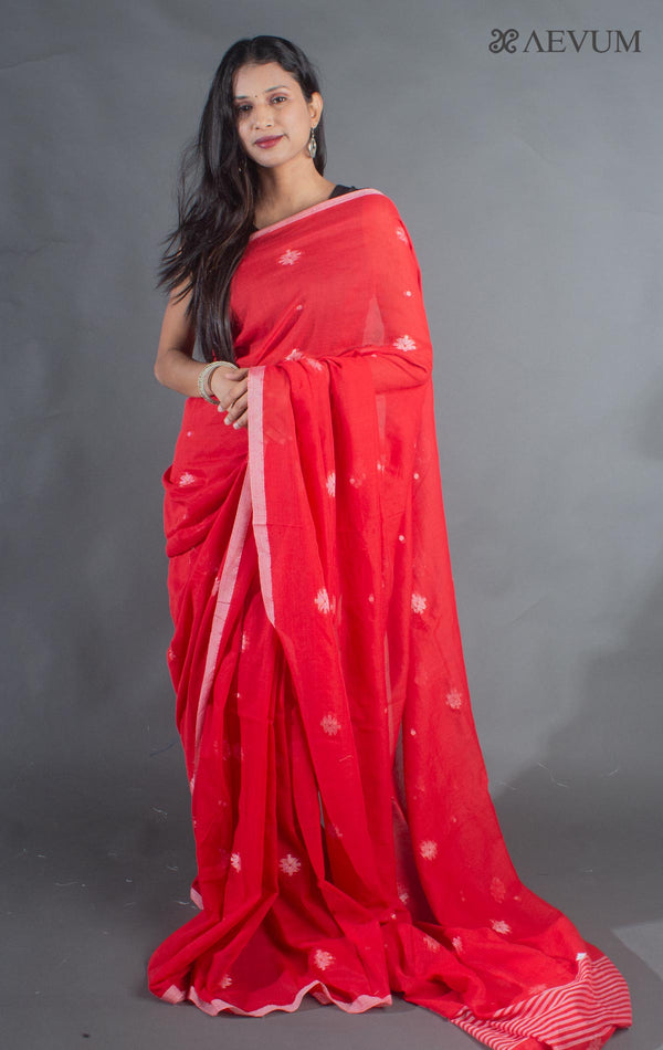 Pure Handloom Red Cotton Jamdani Saree - 9050 - AEVUM