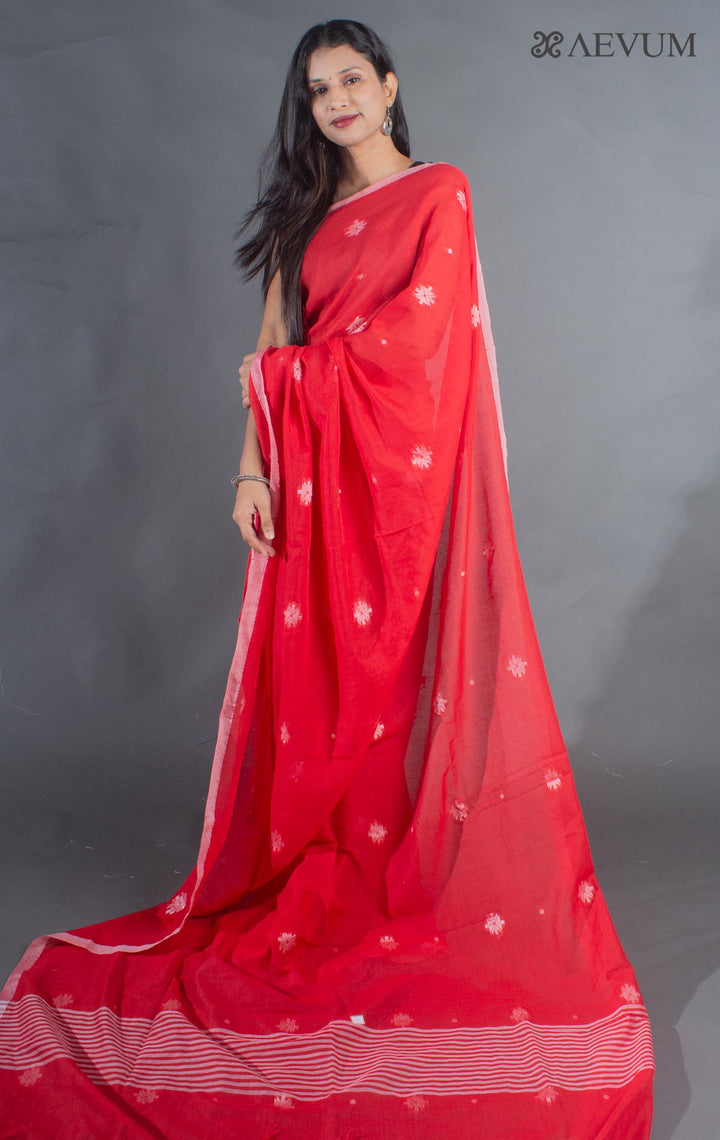 Pure Handloom Red Cotton Jamdani Saree - 9050 Saree Anita Kuthir   