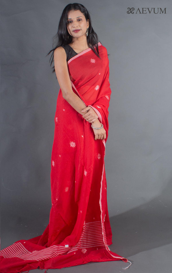 Pure Handloom Red Cotton Jamdani Saree - 9050 Saree Anita Kuthir   