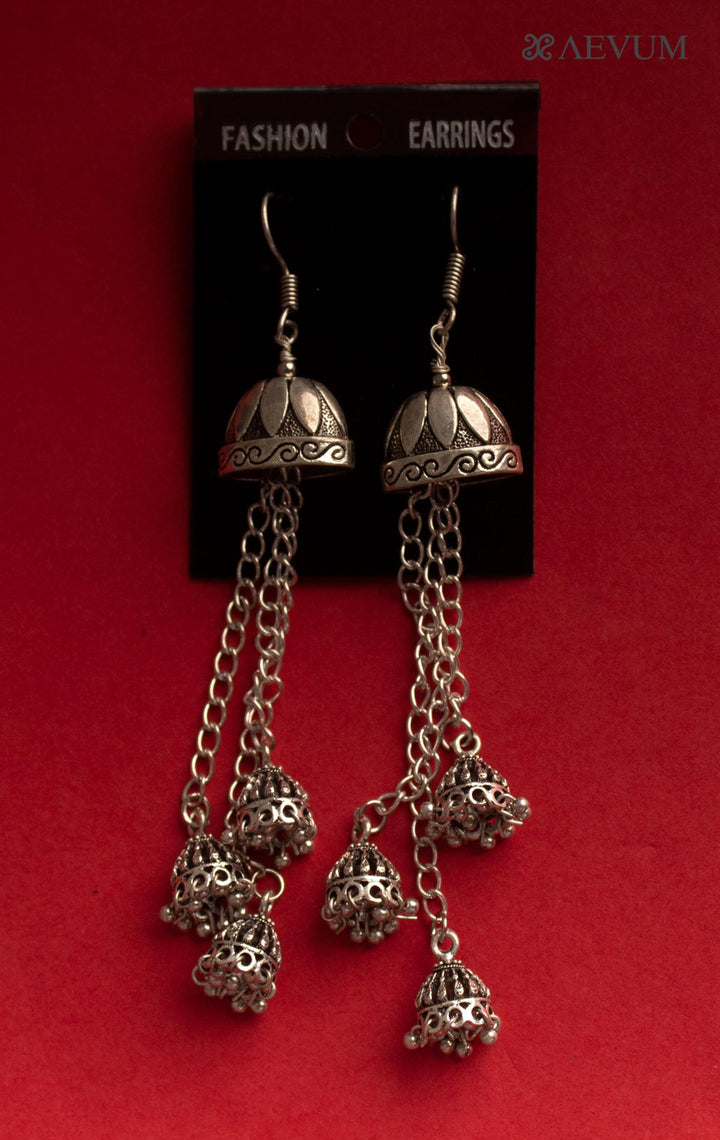 Silver coloured light weight Oxidised Jhumkas with jhumkis Ear Rings - 0910 Jewellery Ozanoo   