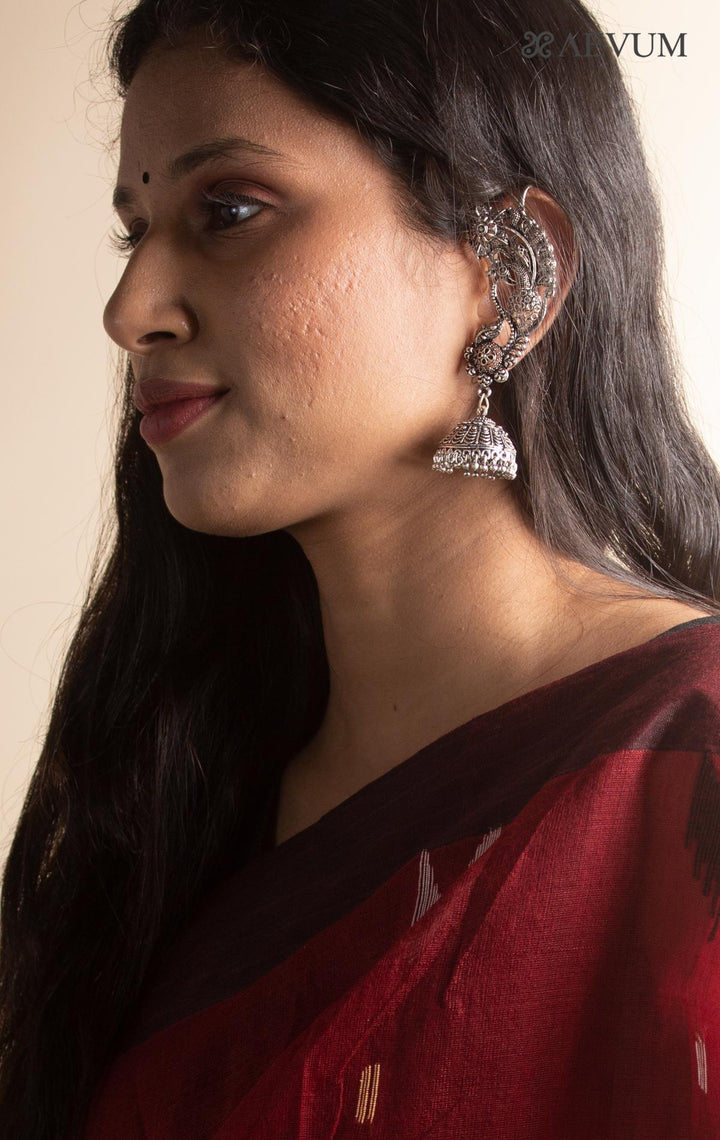 Silver Lookalike Peacock Jhumkas with Beads - 0911 Jewellery AEVUM