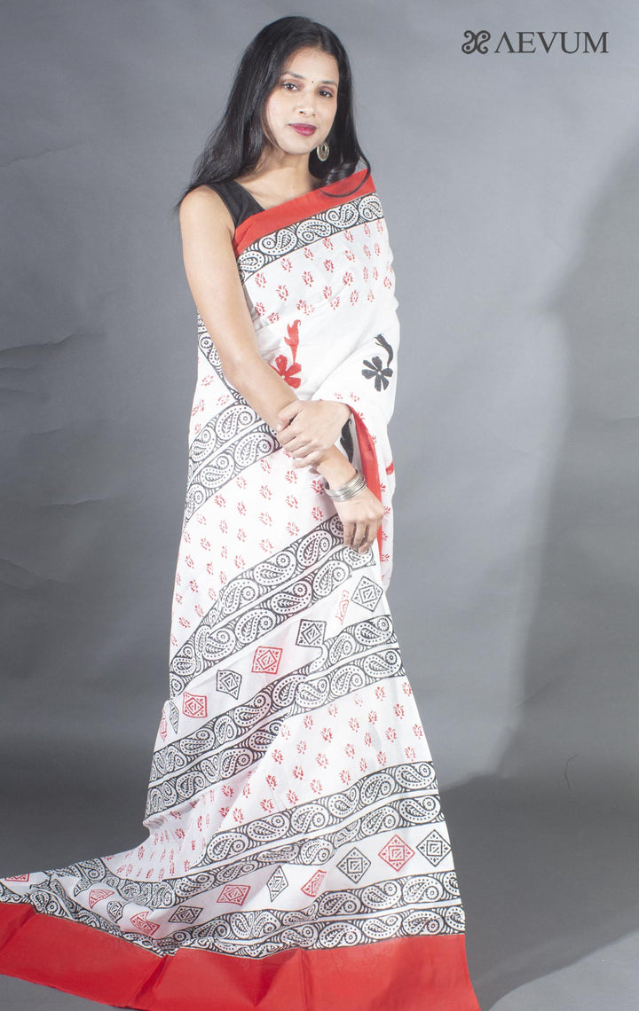 Soft Cotton Block Printed Saree with Blouse Piece - 9138 - AEVUM
