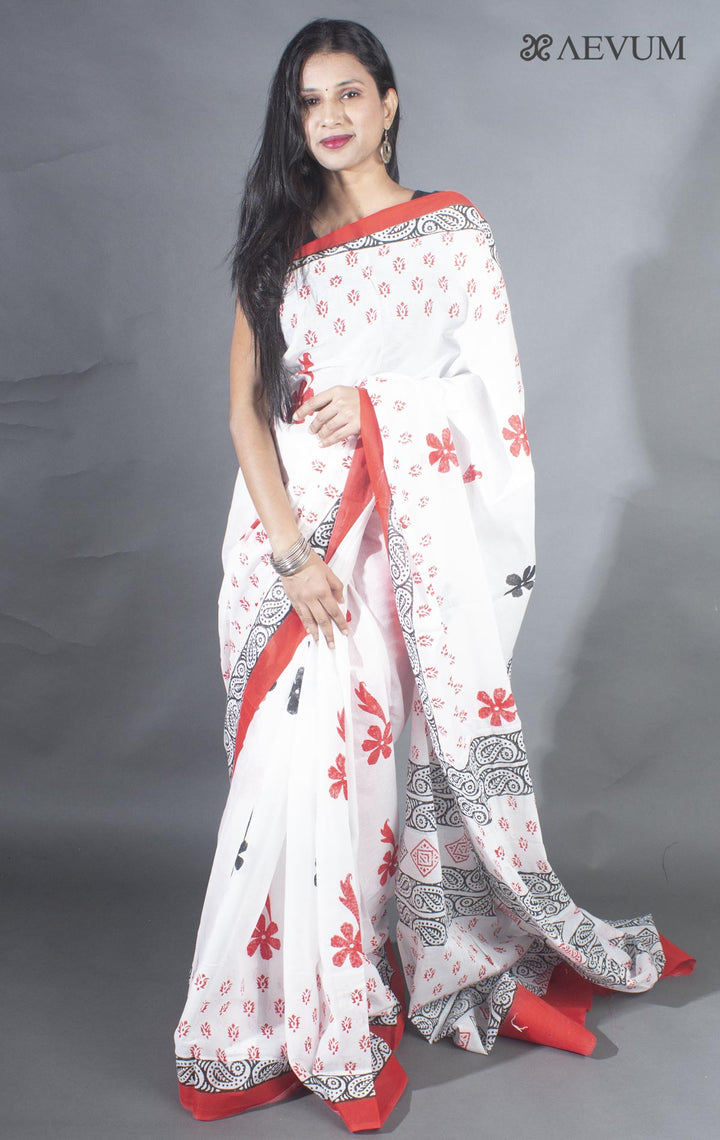 Soft Cotton Block Printed Saree with Blouse Piece - 9138 - AEVUM