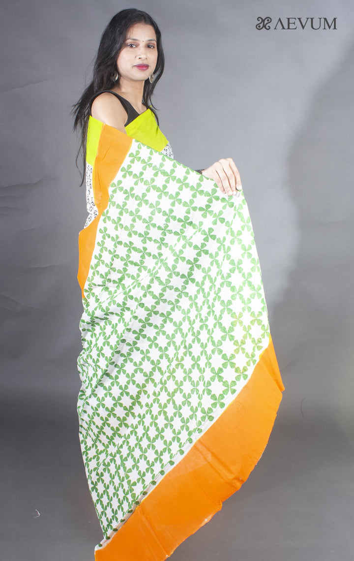 Soft Cotton Block Printed Saree with Blouse Piece - 9142 Saree AEVUM