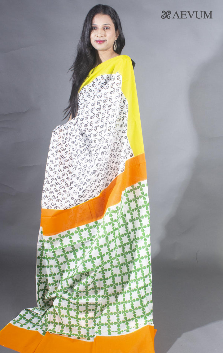 Soft Cotton Block Printed Saree with Blouse Piece - 9142 - AEVUM