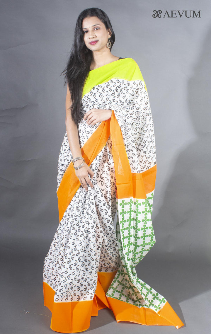 Soft Cotton Block Printed Saree with Blouse Piece - 9142 Saree AEVUM