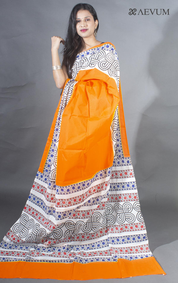 Soft Cotton Mulmul Block Printed Saree with Blouse Piece - 9150 Saree Joydeep Ganguly   