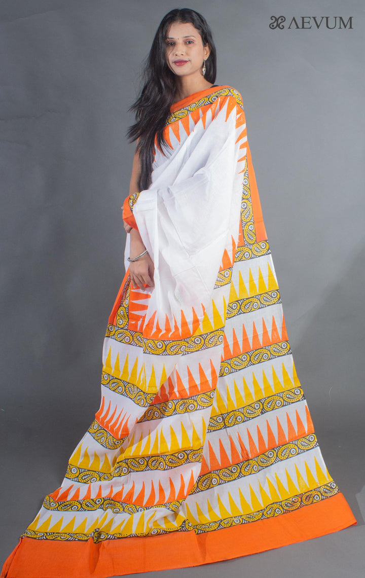 Soft Cotton Mulmul Block Printed Saree with Blouse Piece - 9156 Saree Joydeep Ganguly   