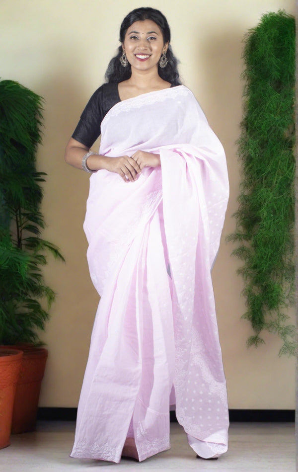 Hand Embroidered Lucknowi Chikankari Saree - 9226 - AEVUM