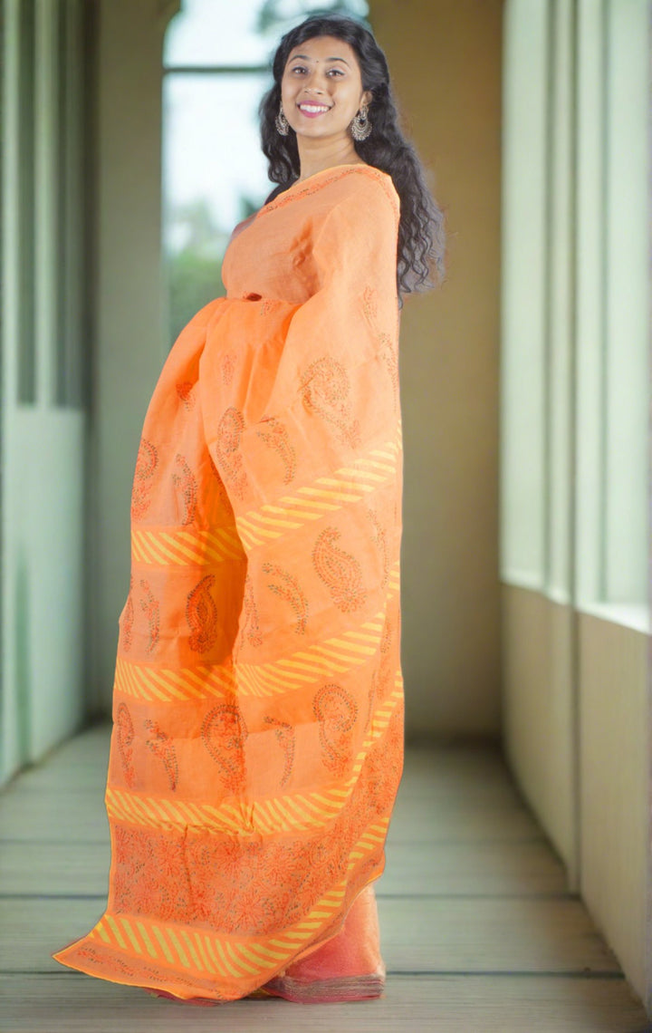 Hand Embroidered Lucknowi Chikankari Saree - 9236 - AEVUM