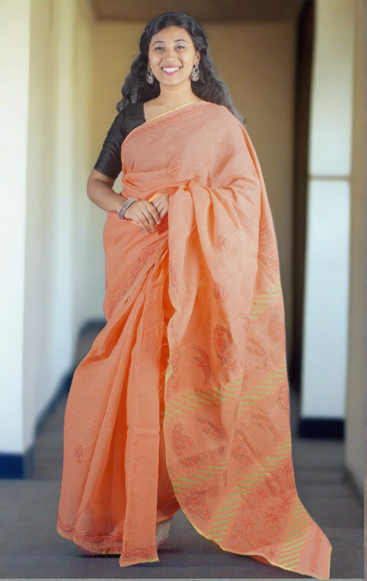 Hand Embroidered Lucknowi Chikankari Saree - 9237 - AEVUM