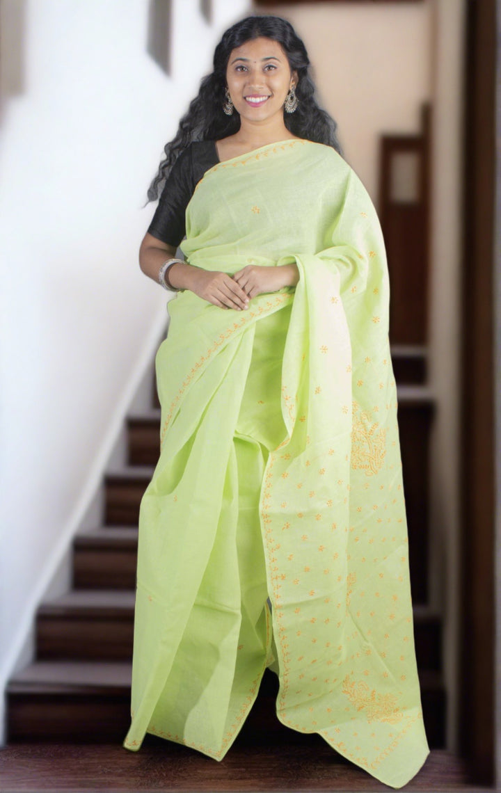 Hand Embroidered Lucknowi Chikankari Saree - 9294 - AEVUM