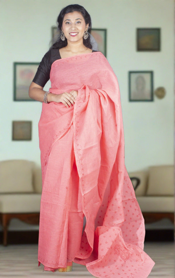 Hand Embroidered Lucknowi Chikankari Saree - 9299 - AEVUM