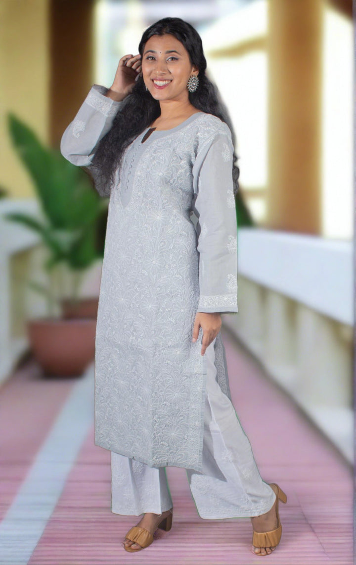 Hand Embroidered Lucknowi Chikankari Kurti - 9393 - AEVUM