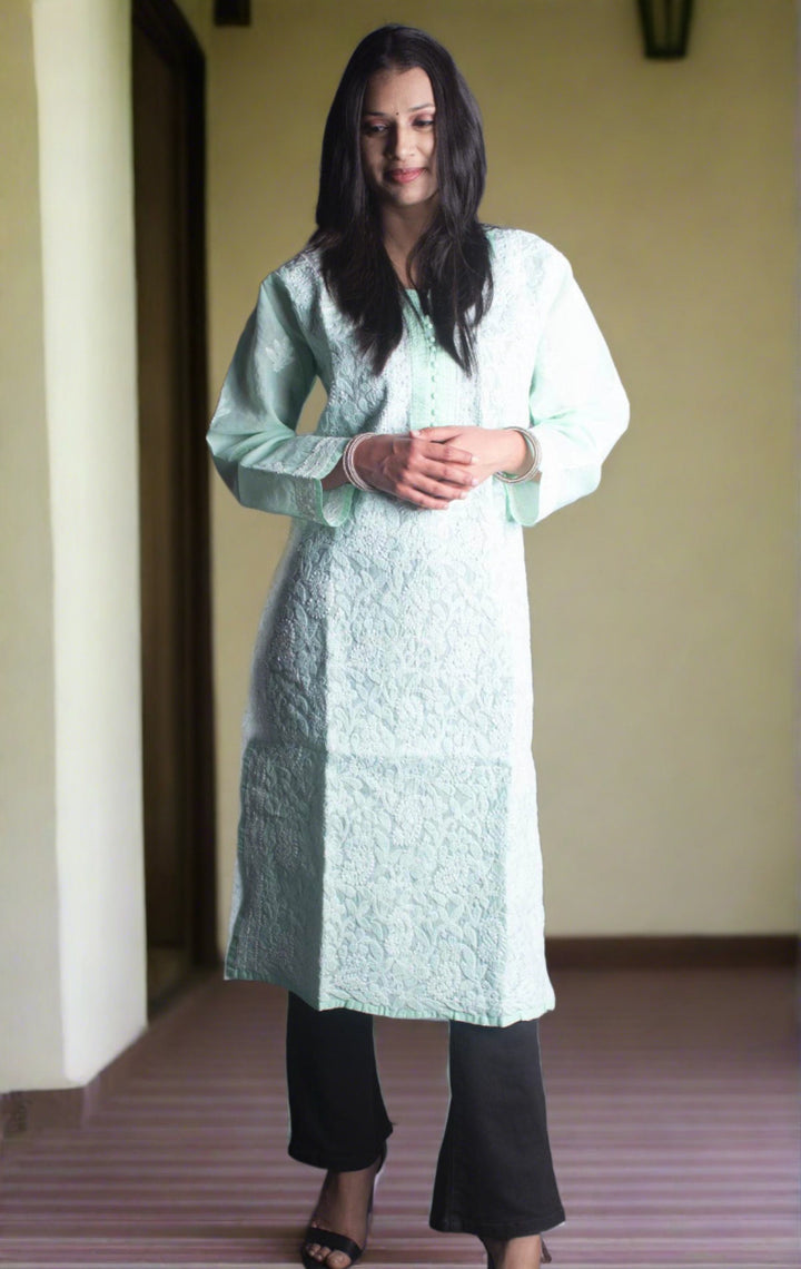 Hand Embroidered Lucknowi Chikankari Kurti - 9397 Kurti Silk Thread   