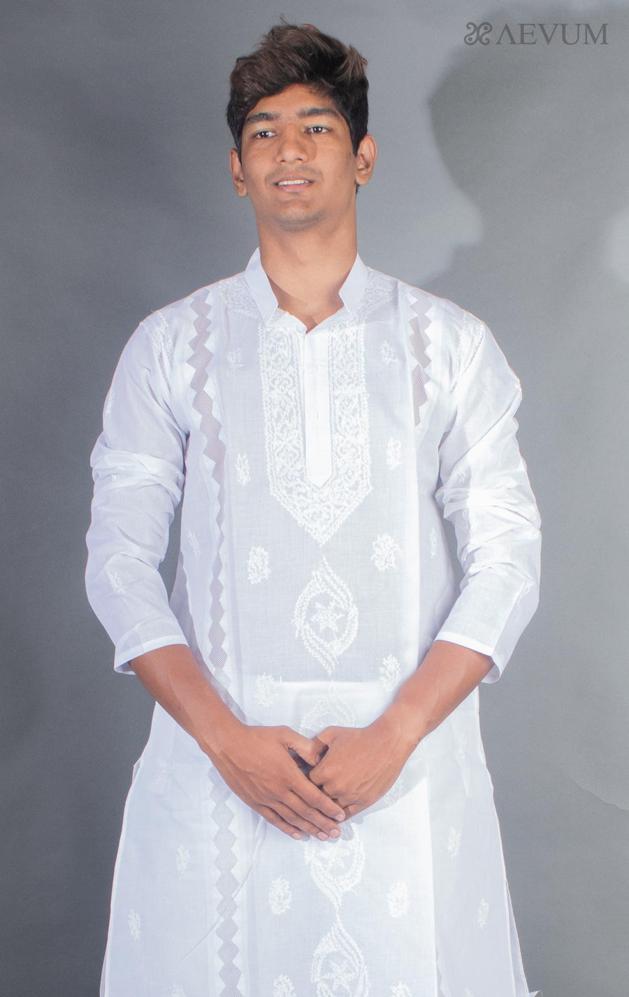 Hand Crafted Chikankari Kurta Set - 9426 Men's Kurta Set AEVUM 2   