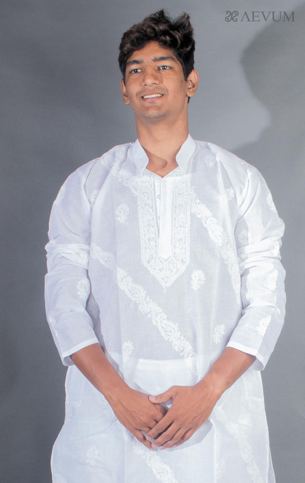 Hand Crafted Chikankari Kurta Set - 9432 Men's Kurta Set AEVUM 2   