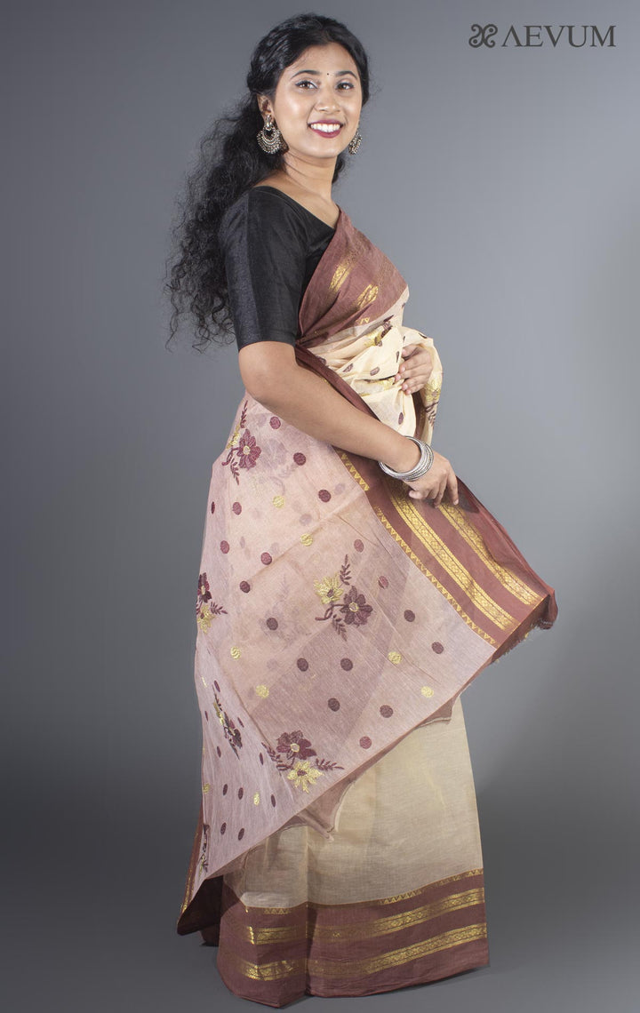 Floral Embroidery Bengal Cotton Tant Saree - 9480 - AEVUM