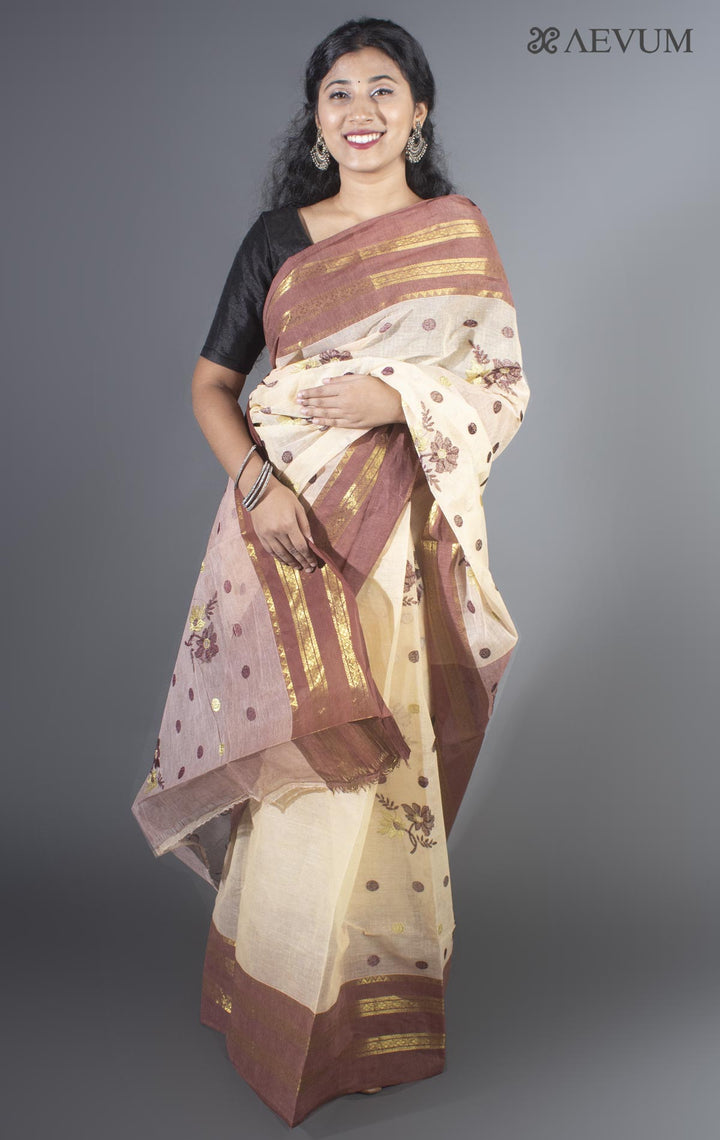 Floral Embroidery Bengal Cotton Tant Saree - 9480 - AEVUM