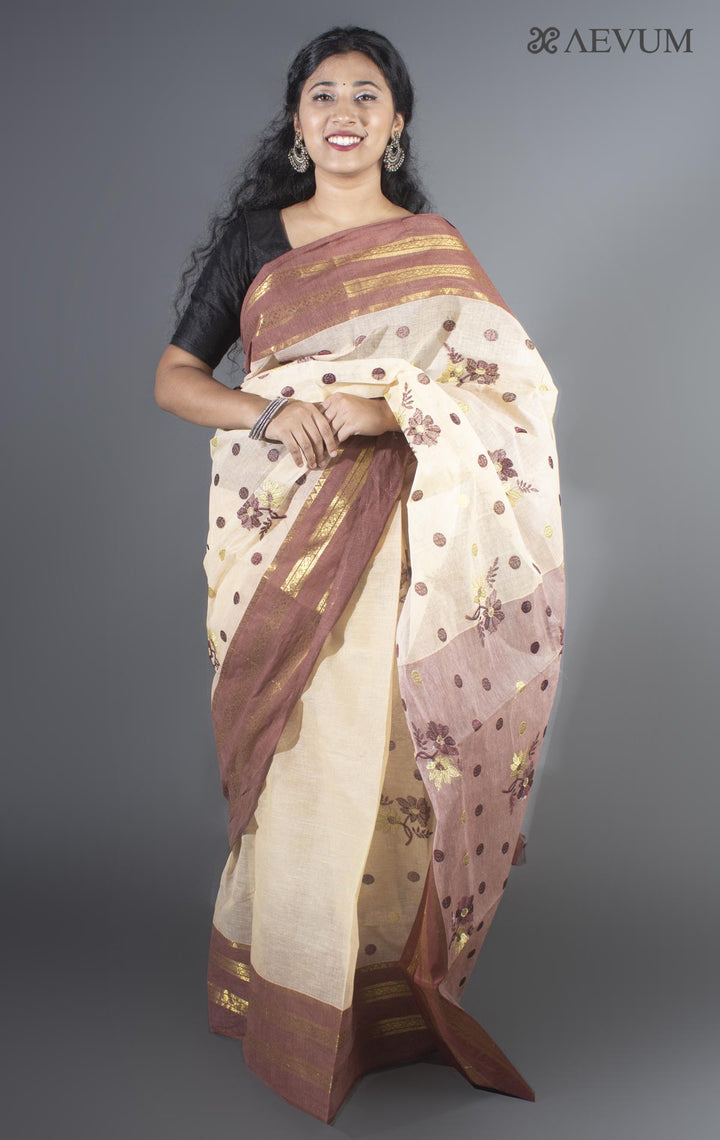 Floral Embroidery Bengal Cotton Tant Saree - 9480 - AEVUM