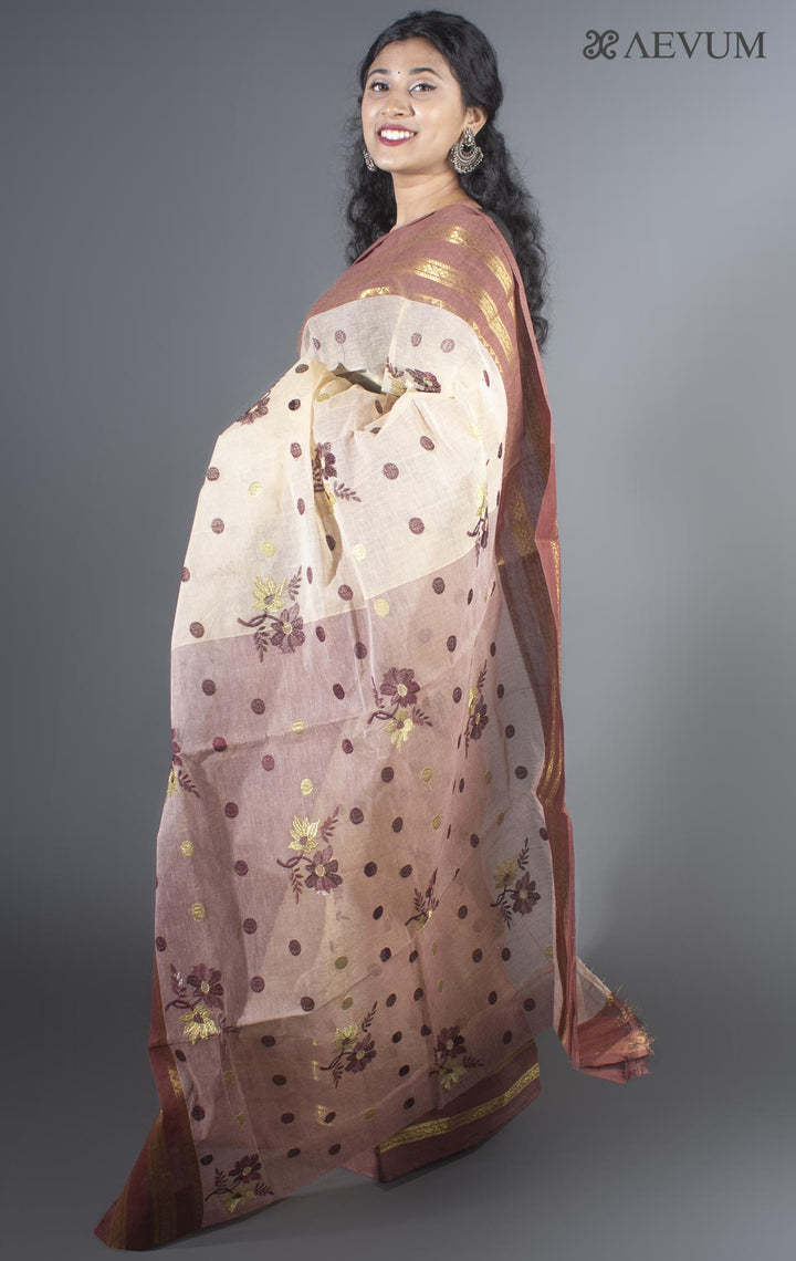 Floral Embroidery Bengal Cotton Tant Saree - 9480 - AEVUM