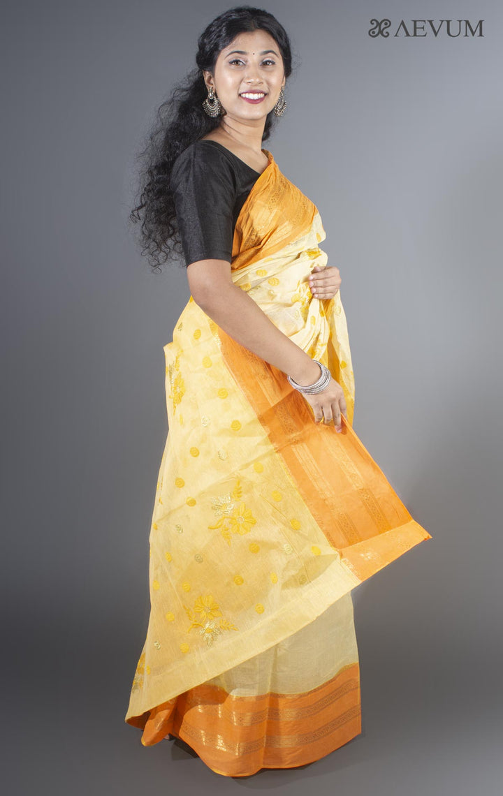 Floral Embroidery Bengal Cotton Tant Saree - 9481 - AEVUM