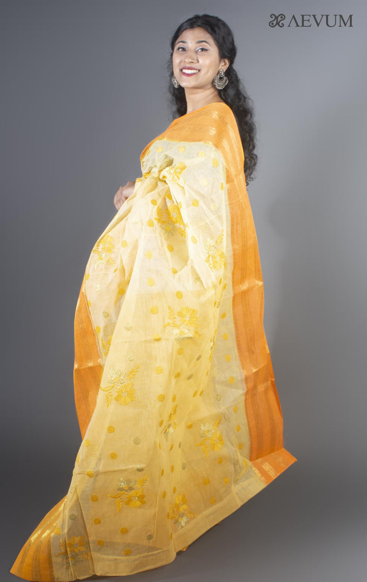 Floral Embroidery Bengal Cotton Tant Saree - 9481 - AEVUM