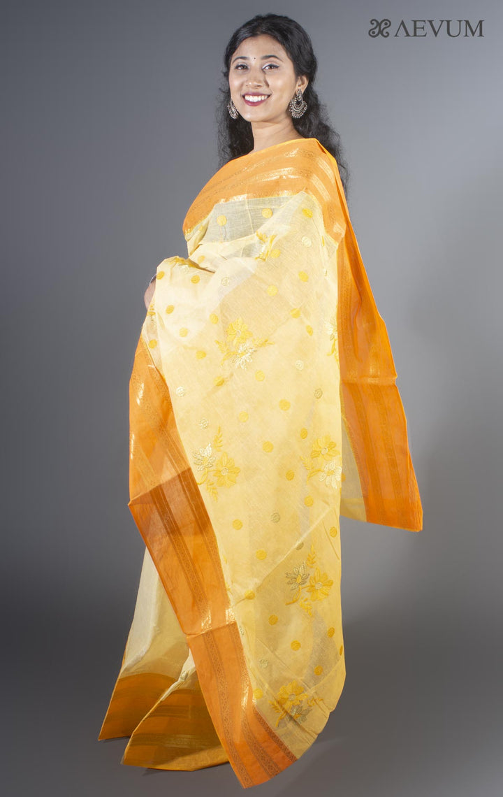 Floral Embroidery Bengal Cotton Tant Saree - 9481 - AEVUM