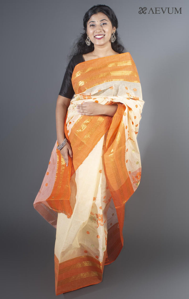 Floral Embroidery Bengal Cotton Tant Saree - 9482 - AEVUM